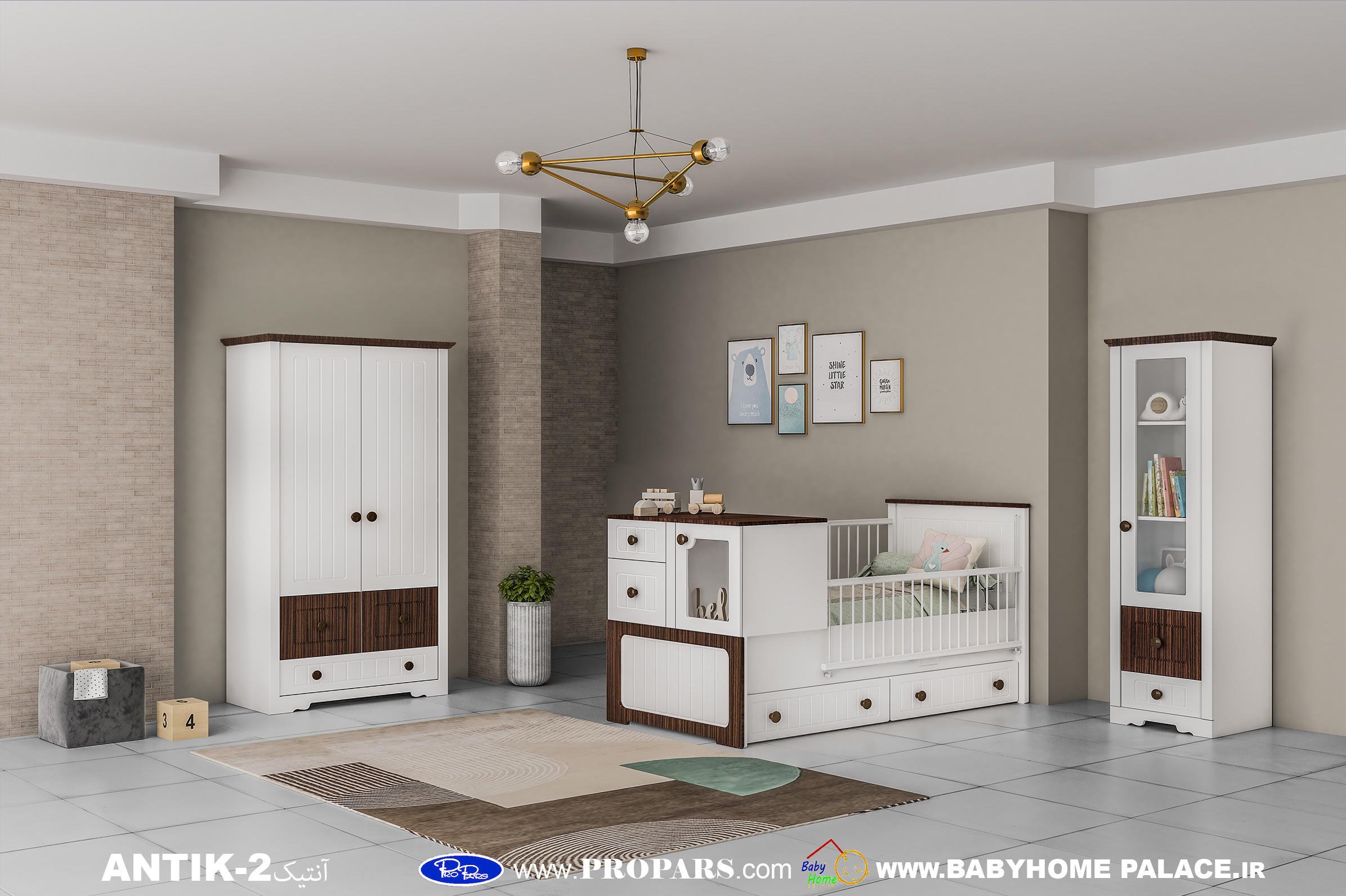 سرویس خواب نوزادی آنتیک 2 بی بی هوم